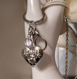 Silver Heart Locket Bag charm Keychain w/ Lavender Accent You Pick Tassel Color